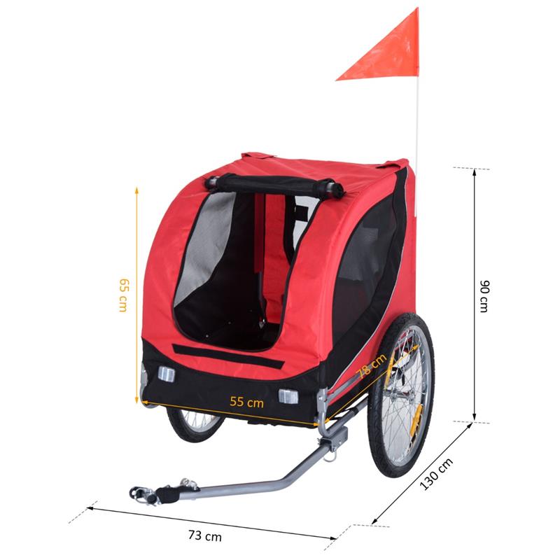 RIMORCHIO BICI PER CANI E ANIMALI DOMESTICI ROSSO E NERO 130 X 90 X 110 CM