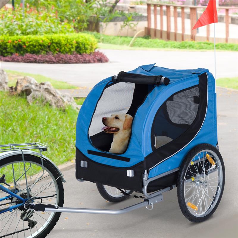 RIMORCHIO BICI PER CANI 130 X 90 X 110 CM AZZURRO E NERO