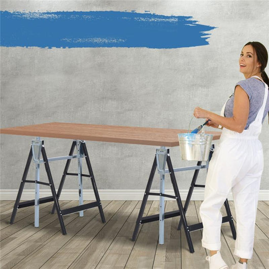 SET 2 CAVALLETTI DA LAVORO PIEGHEVOLI TELESCOPICI ALTEZZA REGOLABILE IN TUBI D’ACCIAIO