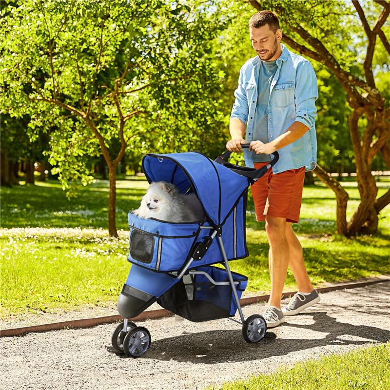 PASSEGGINO PER CANI, CARRELLO PER ANIMALI DOMESTICI, BLU, 75 X 45 X 97CM