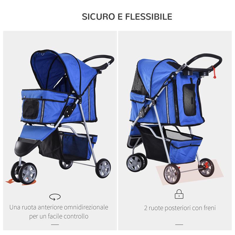 PASSEGGINO PER CANI, CARRELLO PER ANIMALI DOMESTICI, BLU, 75 X 45 X 97CM