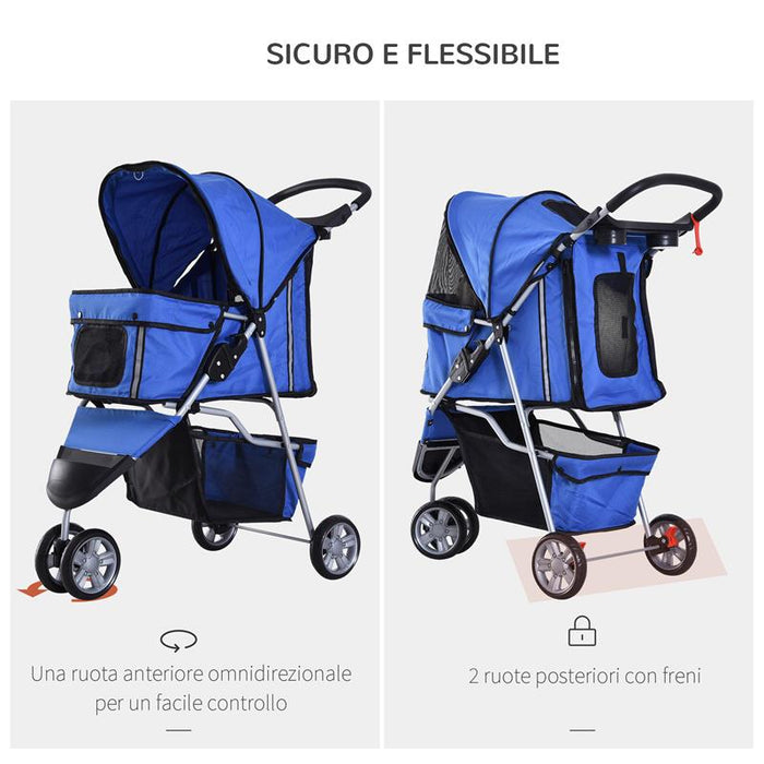 PASSEGGINO PER CANI, CARRELLO PER ANIMALI DOMESTICI, BLU, 75 X 45 X 97CM