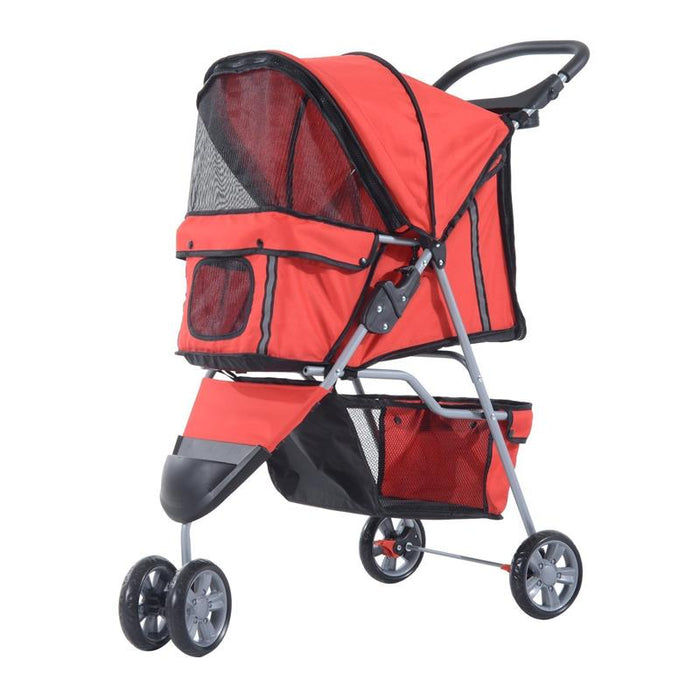 PASSEGGINO PER CANI, CARRELLO PER ANIMALI DOMESTICI, ROSSO, 75X45X97CM