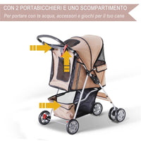 PASSEGGINO PER CANI PIEGHEVOLE, CARRELLO PER ANIMALI DOMESTICI, CAFFÈ, 75X45X97CM