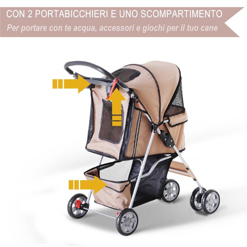 PASSEGGINO PER CANI PIEGHEVOLE, CARRELLO PER ANIMALI DOMESTICI, CAFFÈ, 75X45X97CM