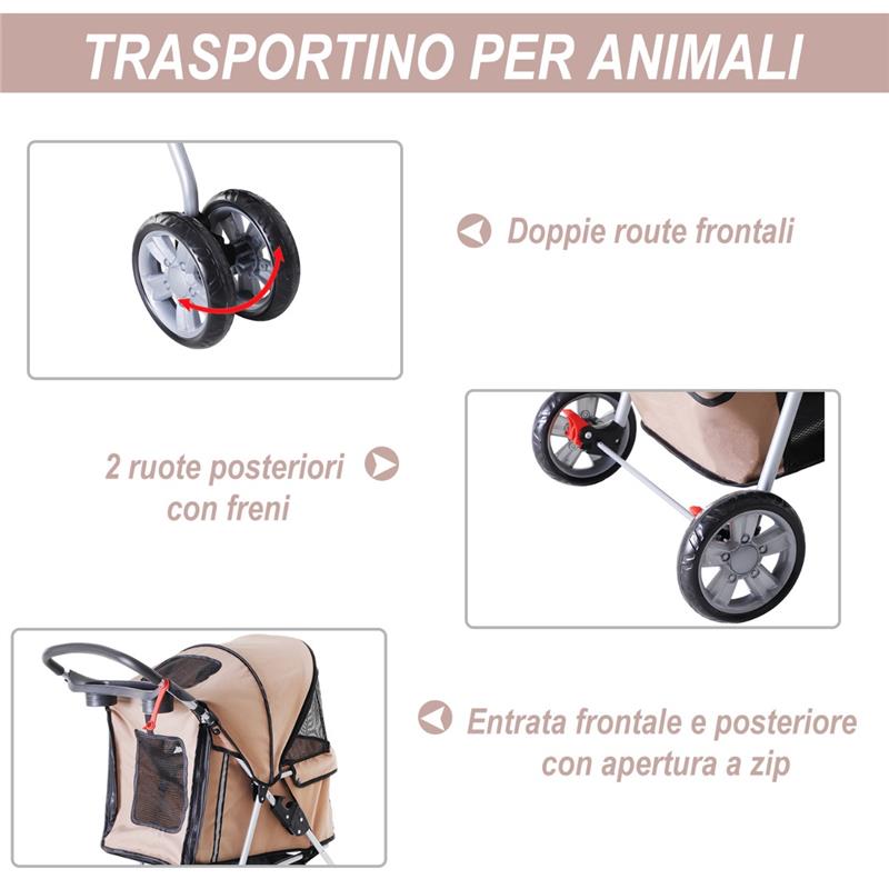 PASSEGGINO PER CANI PIEGHEVOLE, CARRELLO PER ANIMALI DOMESTICI, CAFFÈ, 75X45X97CM