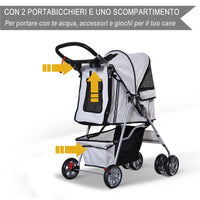 PASSEGGINO PER ANIMALI DOMESTICI PIEGHEVOLE, CARRELLO PER CANI, GRIGIO, 75 X 45 X 97CM