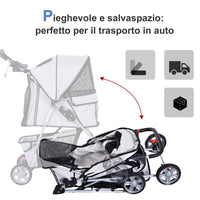 PASSEGGINO PER ANIMALI DOMESTICI PIEGHEVOLE, CARRELLO PER CANI, GRIGIO, 75 X 45 X 97CM