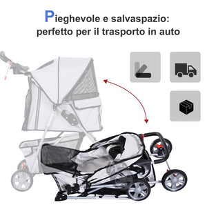 PASSEGGINO PER ANIMALI DOMESTICI PIEGHEVOLE, CARRELLO PER CANI, GRIGIO, 75 X 45 X 97CM