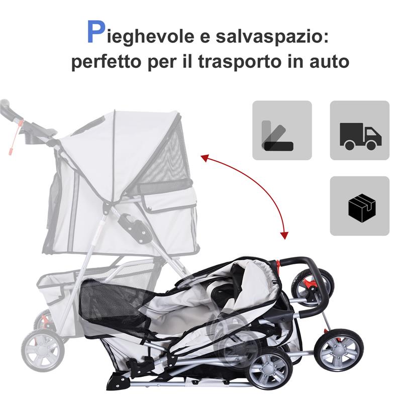 PASSEGGINO PER ANIMALI DOMESTICI PIEGHEVOLE, CARRELLO PER CANI, GRIGIO, 75 X 45 X 97CM