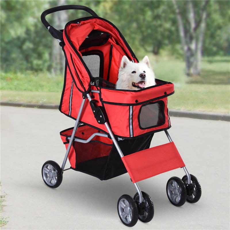 PASSEGGINO PER CANI PIEGHEVOLE, CARRELLO PER ANIMALI DOMESTICI, ROSSO, 75 X 45 X 97CM