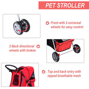 PASSEGGINO PER CANI PIEGHEVOLE, CARRELLO PER ANIMALI DOMESTICI, ROSSO, 75 X 45 X 97CM