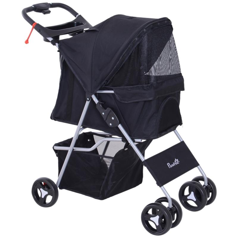 PASSEGGINO PER ANIMALI DOMESTICI PIEGHEVOLE, NERO, 77X47X101CM