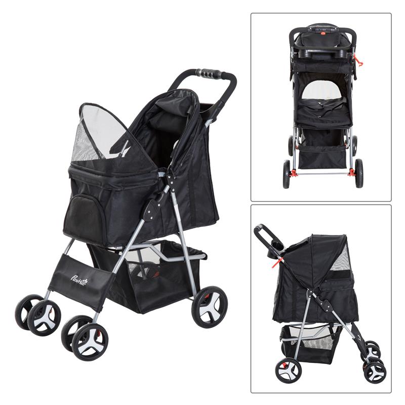 PASSEGGINO PER ANIMALI DOMESTICI PIEGHEVOLE, NERO, 77X47X101CM