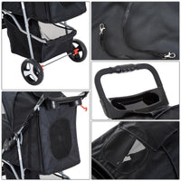 PASSEGGINO PER ANIMALI DOMESTICI PIEGHEVOLE, NERO, 77X47X101CM