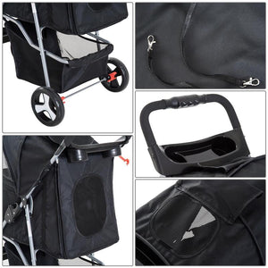 PASSEGGINO PER ANIMALI DOMESTICI PIEGHEVOLE, NERO, 77X47X101CM