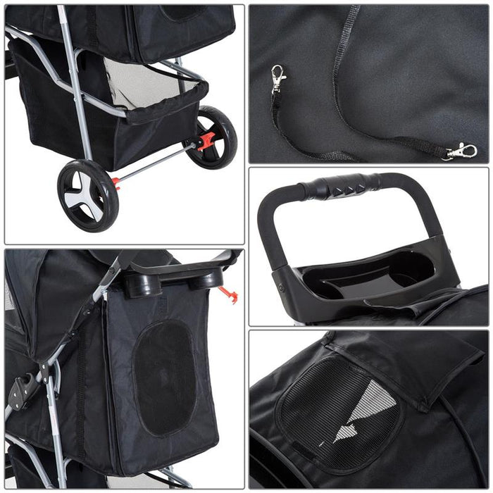 PASSEGGINO PER ANIMALI DOMESTICI PIEGHEVOLE, NERO, 77X47X101CM