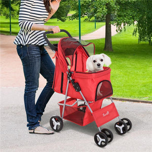 PASSEGGINO PER ANIMALI DOMESTICI PIEGHEVOLE, ROSSO, 75 X 46 X 94 CM