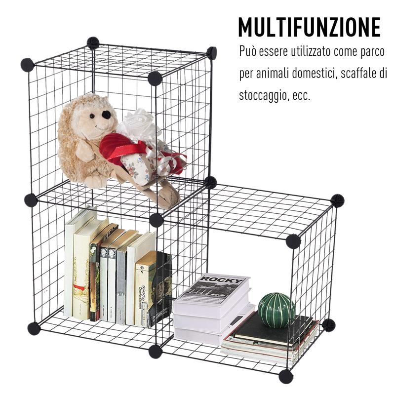 RECINTO MODULARE PER ANIMALI DOMESTICI NERO 12 MODULI 35X35CM