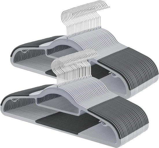 Set di Ganci per Abiti da 50 - Grande Capacità di Carico, Design Antiscivolo, Risparmio di Spazio, 0,5 cm di Spessore, Gancio Rotativo 360°, 42 cm di Larghezza, Grigio