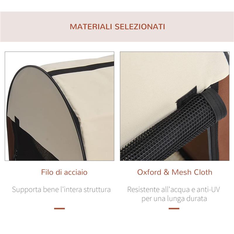 TRASPORTINO PER CANI E GATTI PIEGHEVOLE 70 X 51 X 49 CM COLORE CAFFÈ