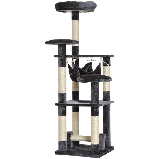 ALBERO TIRAGRAFFI PER GATTI A 4 LIVELLI IN PELUCHE SISAL NATURALE GRIGIO 40X40X132CM