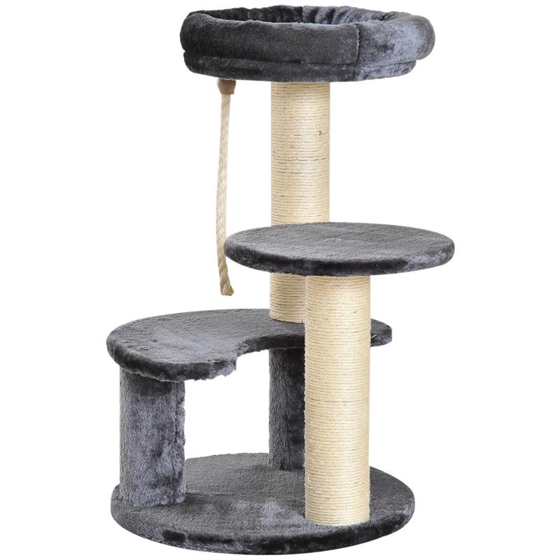 ALBERO PER GATTI A 3 LIVELLI IN PELUCHE SISAL NATURALE GRIGIO 40X65CM