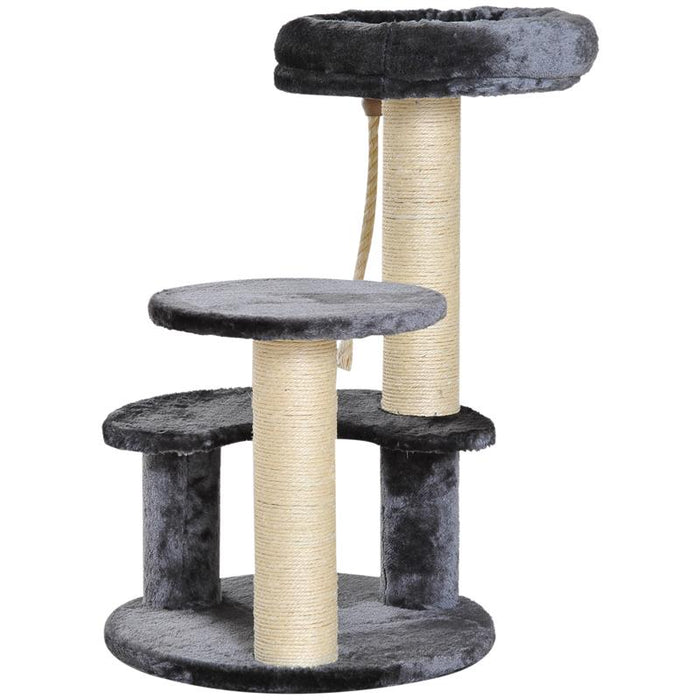 ALBERO PER GATTI A 3 LIVELLI IN PELUCHE SISAL NATURALE GRIGIO 40X65CM