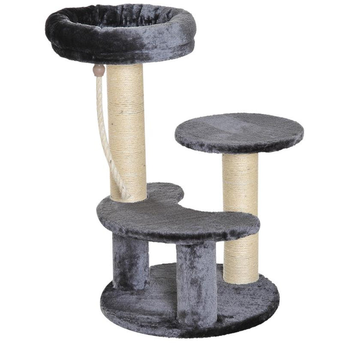ALBERO PER GATTI A 3 LIVELLI IN PELUCHE SISAL NATURALE GRIGIO 40X65CM