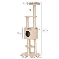 ALBERO TIRAGRAFFI ROBUSTO PER GATTI CON CUCCIA E CORDA SISAL BEIGE