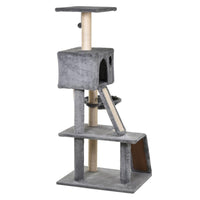 ALBERO TIRAGRAFFI ACCESSORIATO CON CUCCIA LETTINO SOSPESO E 2 PEDANE IN PELUCHE GRIGIO