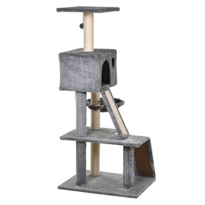 ALBERO TIRAGRAFFI ACCESSORIATO CON CUCCIA LETTINO SOSPESO E 2 PEDANE IN PELUCHE GRIGIO