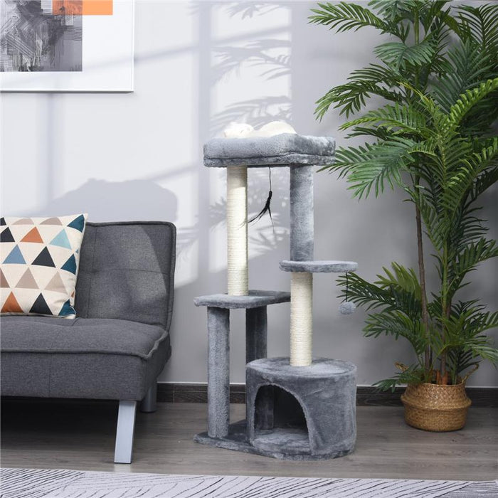 TIRAGRAFFI PER GATTI CON CUCCIA E 2 RIPIANI 48 X 35 X 100 CM BIANCO E GRIGIO