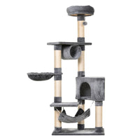 TIRAGRAFFI A COLONNA PER GATTI CON CUCCIA AMACA LETTINI SOSPESI E PALI IN CORDA SISAL GRIGIO 60X40X154CM