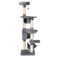 TIRAGRAFFI A COLONNA PER GATTI CON CUCCIA AMACA LETTINI SOSPESI E PALI IN CORDA SISAL GRIGIO 60X40X154CM