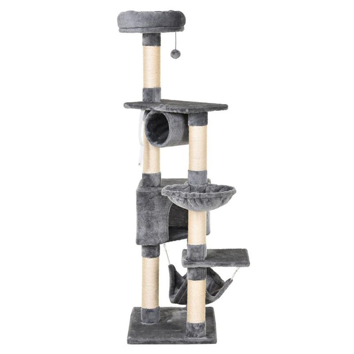 TIRAGRAFFI A COLONNA PER GATTI CON CUCCIA AMACA LETTINI SOSPESI E PALI IN CORDA SISAL GRIGIO 60X40X154CM