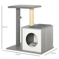 ALBERO TIRAGRAFFI PER GATTI CON CUCCIA E COLONNA IN CORDA SISAL GRIGIO 59X39X62CM