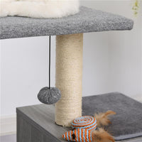 ALBERO TIRAGRAFFI PER GATTI CON CUCCIA E COLONNA IN CORDA SISAL GRIGIO 59X39X62CM