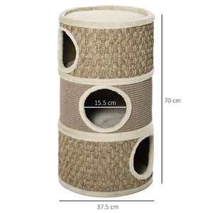 CASETTA CUCCIA PER GATTI TIRAGRAFFI A TORRE 3 NICCHIE CORDA IN SISAL ALGA MARINA