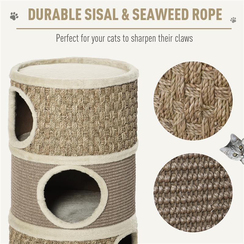 CASETTA CUCCIA PER GATTI TIRAGRAFFI A TORRE 3 NICCHIE CORDA IN SISAL ALGA MARINA