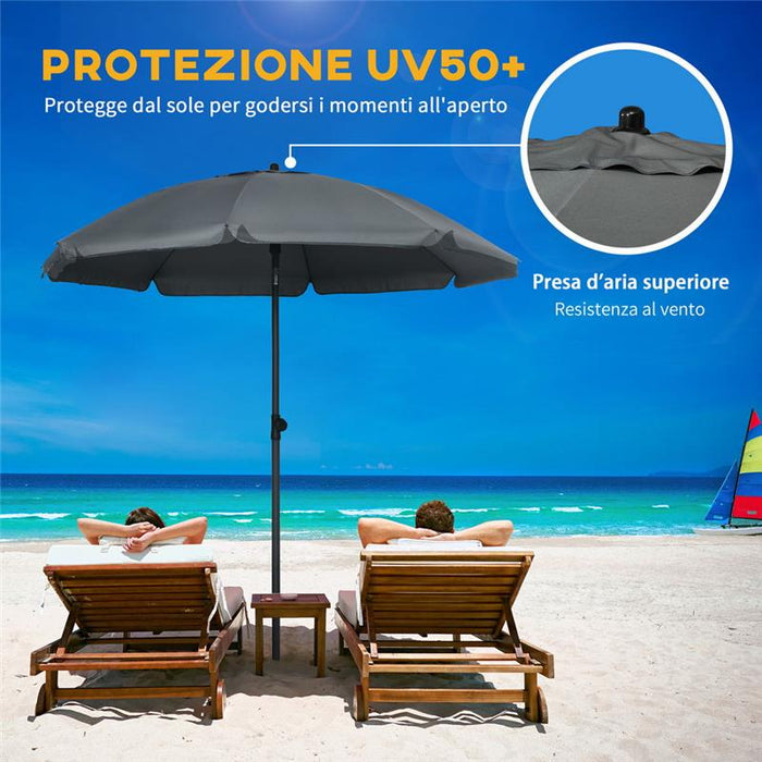 OMBRELLONE DA SPIAGGIA CON TETTUCCIO RECLINABILE 180 X 209 CM GRIGIO