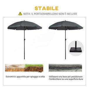 OMBRELLONE DA SPIAGGIA CON TETTUCCIO RECLINABILE 180 X 209 CM GRIGIO