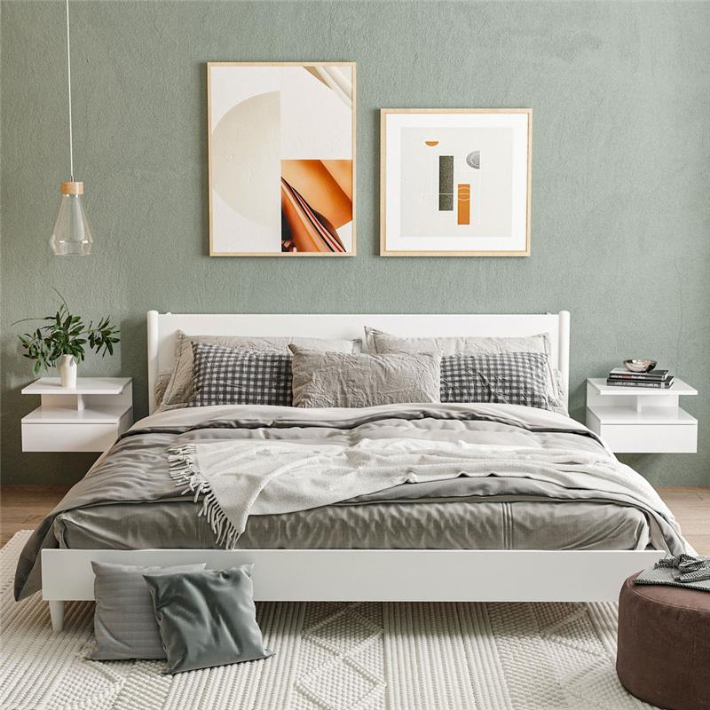 SET DA 2 COMODINI MODERNI SOSPESI CON CASSETTO E MENSOLA IN LEGNO 35X32X22CM