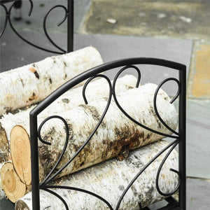 PORTALEGNA PER CAMINO DA INTERNO ED ESTERNO IN METALLO CON BASE RIALZATA PER 50KG DI LEGNA 39.5X31.5X39.5CM NERO