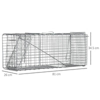 GABBIA TRAPPOLA PER ANIMALI VIVI PIEGHEVOLE IN ACCIAIO, 81X26X34.5CM, ARGENTO