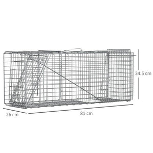 GABBIA TRAPPOLA PER ANIMALI VIVI PIEGHEVOLE IN ACCIAIO, 81X26X34.5CM, ARGENTO