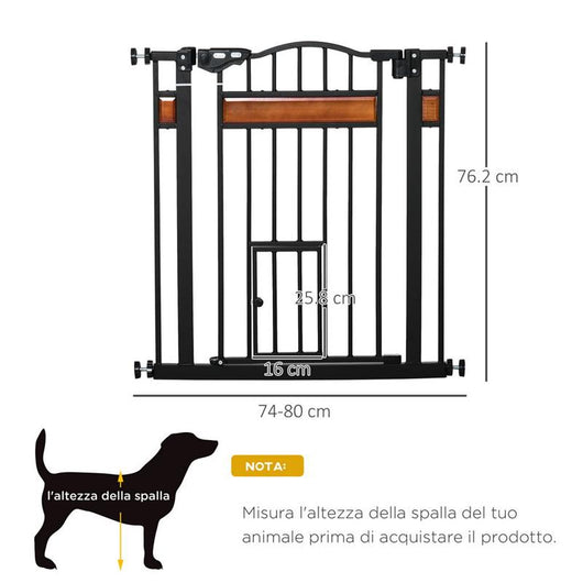 CANCELLINO PER CANI CON FISSAGGIO A PRESSIONE, ESTENSIBILE DA 74-80CM CON CHIUSURA AUTOMATICA, NERO