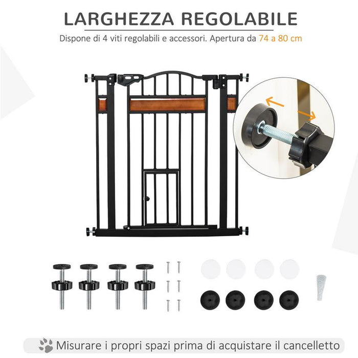 CANCELLINO PER CANI CON FISSAGGIO A PRESSIONE, ESTENSIBILE DA 74-80CM CON CHIUSURA AUTOMATICA, NERO