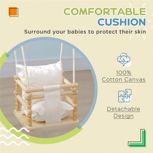 ALTALENA PER BAMBINI 9-36 MESI IN LEGNO E COTONE CON CORDA REGOLABILE E CUSCINO, 30X30X110-180 CM