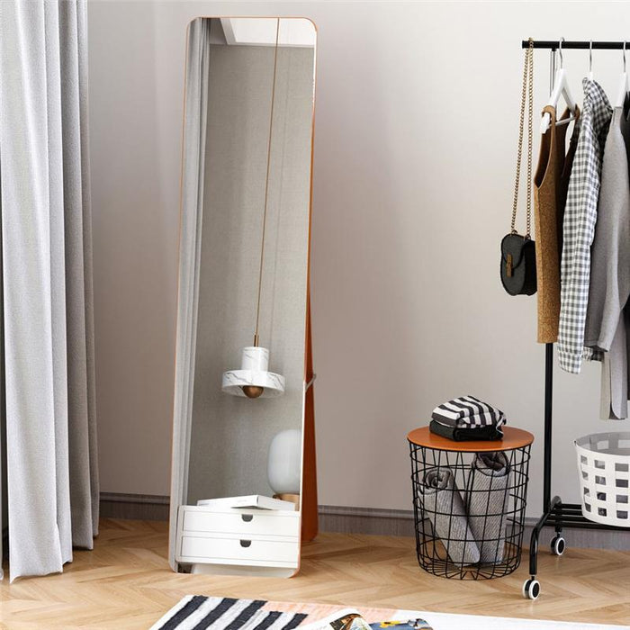 SPECCHIO DA TERRA E DA PARETE CON STRUTTURA IN LEGNO, SUPPORTO PIEGHEVOLE CON CERNIERA, 37X43X156CM, NOCE CHIARO